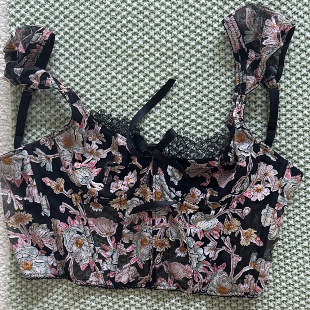 Victoria's Secret Floral Lace Bandeau - Black and Pink